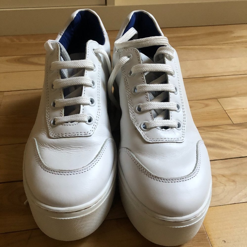 Joshua Sanders White Liberty Platform Sneakers.